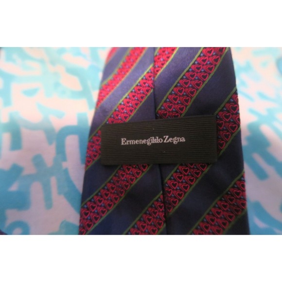 Custom Ermenegildo Zegna Tie Made for Heart Vacular Institute Striped Silk Italy - Picture 5 of 6